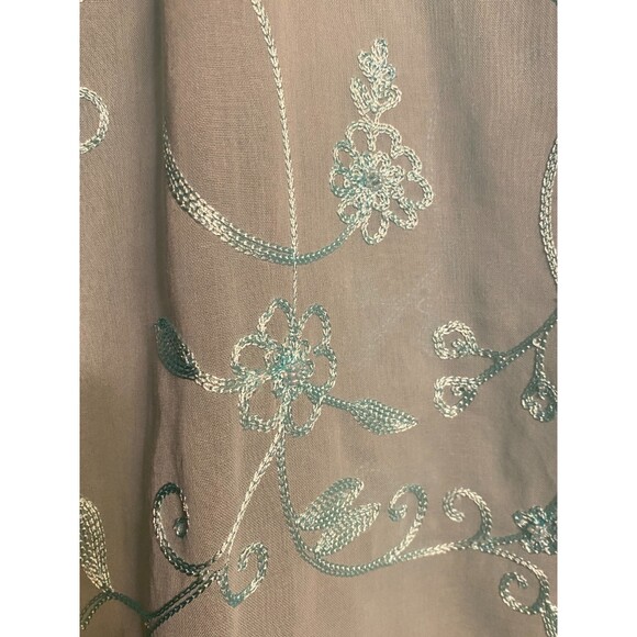Green Sheer Embroidered Button Down Blouse Large - Picture 4 of 7